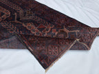 Dark Red 3x9 Vintage Tribal Runner Rug, Geometric Hallway Carpet, Turkmen Long Narrow Rug with Medallions
