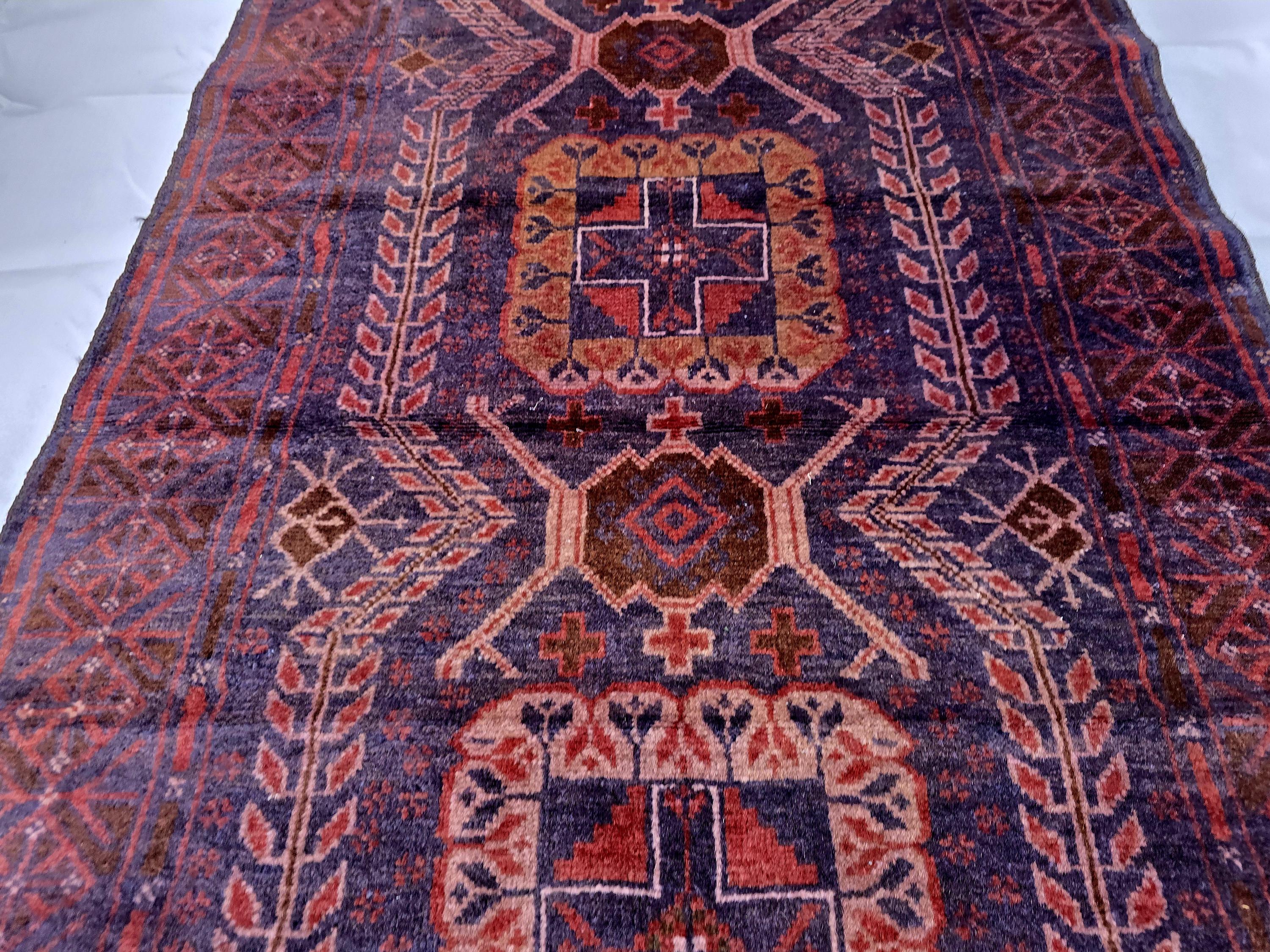 Dark Red 3x9 Vintage Tribal Runner Rug, Geometric Hallway Carpet, Turkmen Long Narrow Rug with Medallions