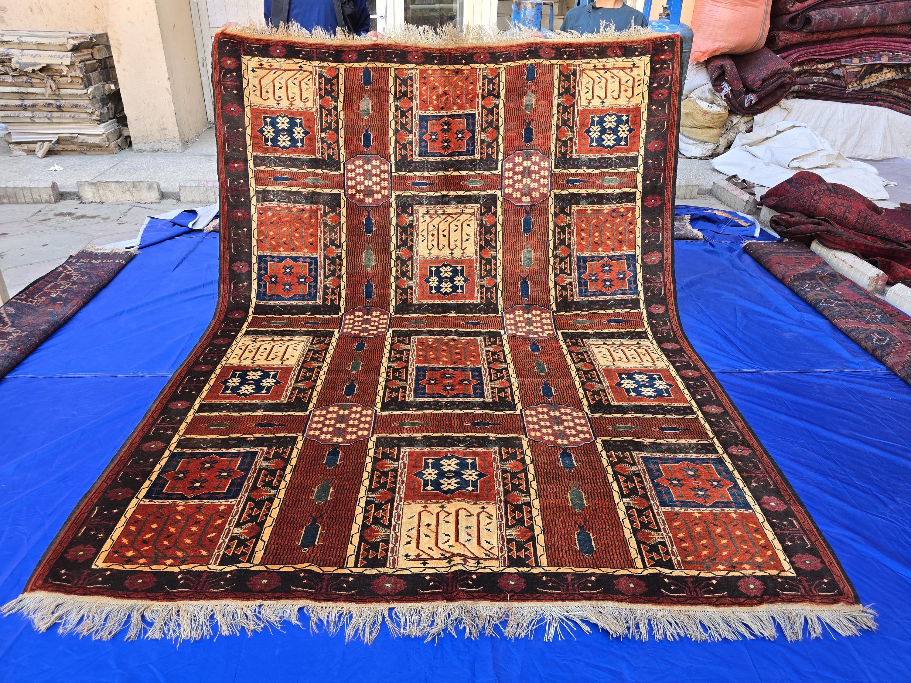 Handmade Antique Afghan Baluchi Wool Rug - Carpet for Living Room - Rustic Home Decor 6.5×8.5 ft
