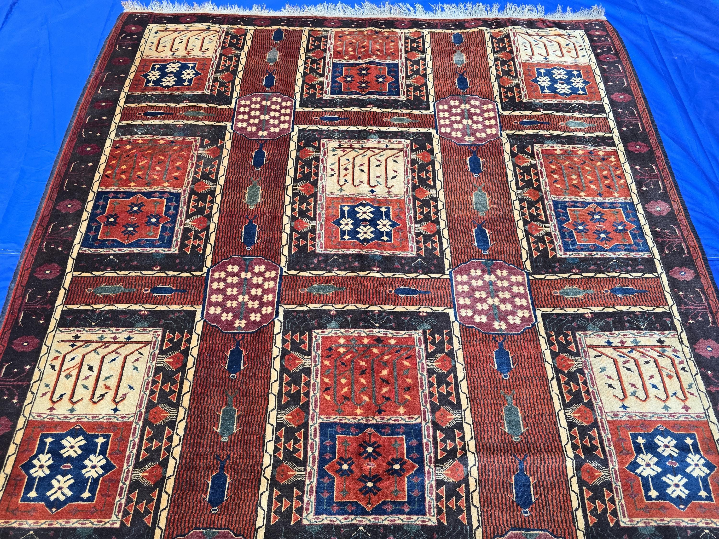Handmade Antique Afghan Baluchi Wool Rug - Carpet for Living Room - Rustic Home Decor 6.5×8.5 ft