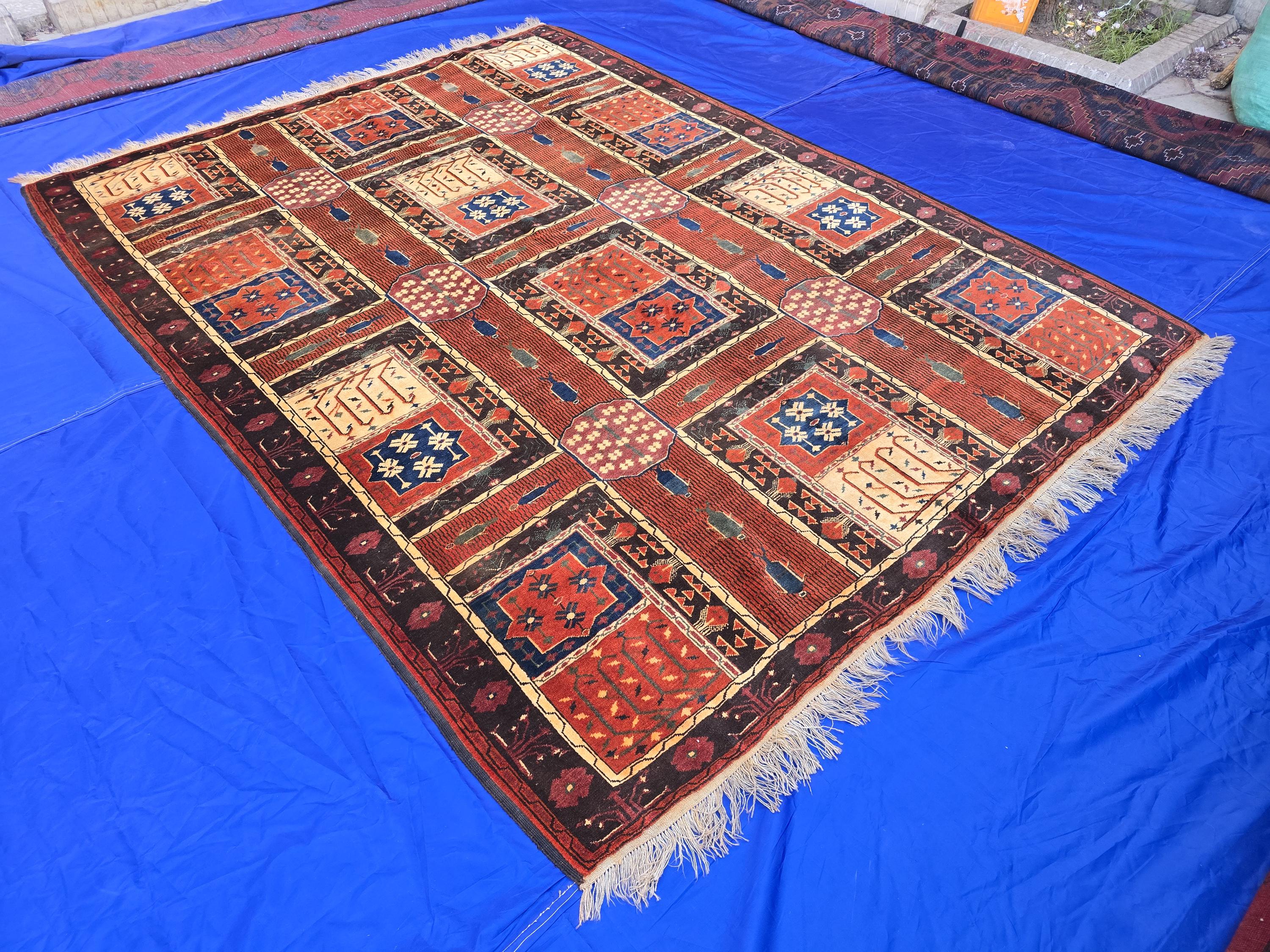 Handmade Antique Afghan Baluchi Wool Rug - Carpet for Living Room - Rustic Home Decor 6.5×8.5 ft