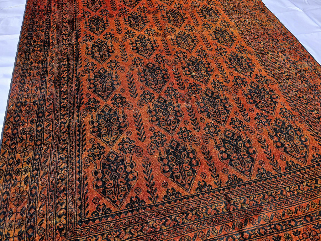 Rust Red Brown Vintage Afghan Area Rug 6.6×9.7 ft, Hand Knotted Wool Oriental Carpet