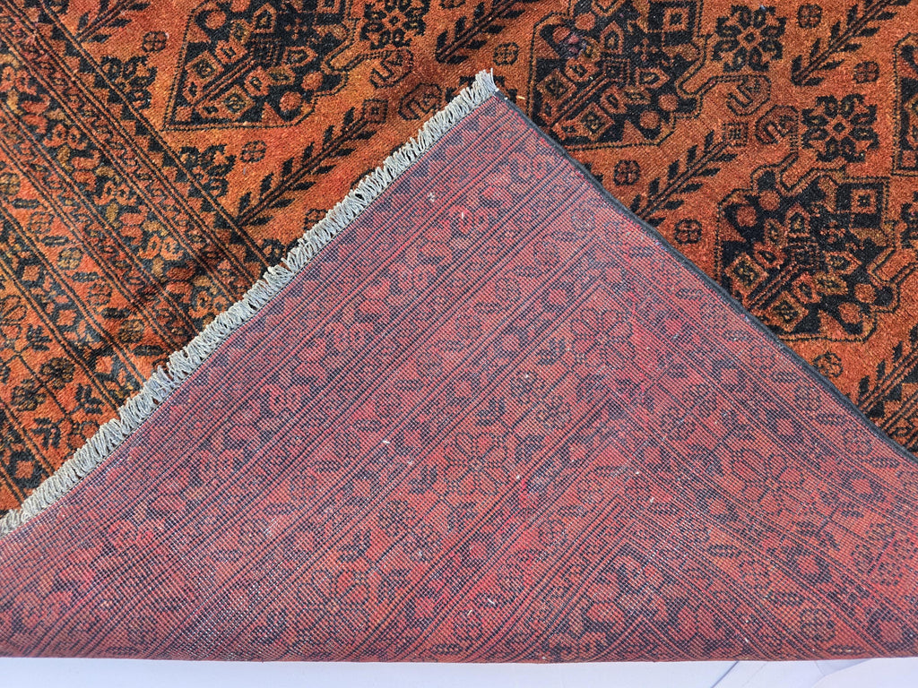 Rust Red Brown Vintage Afghan Area Rug 6.6×9.7 ft, Hand Knotted Wool Oriental Carpet