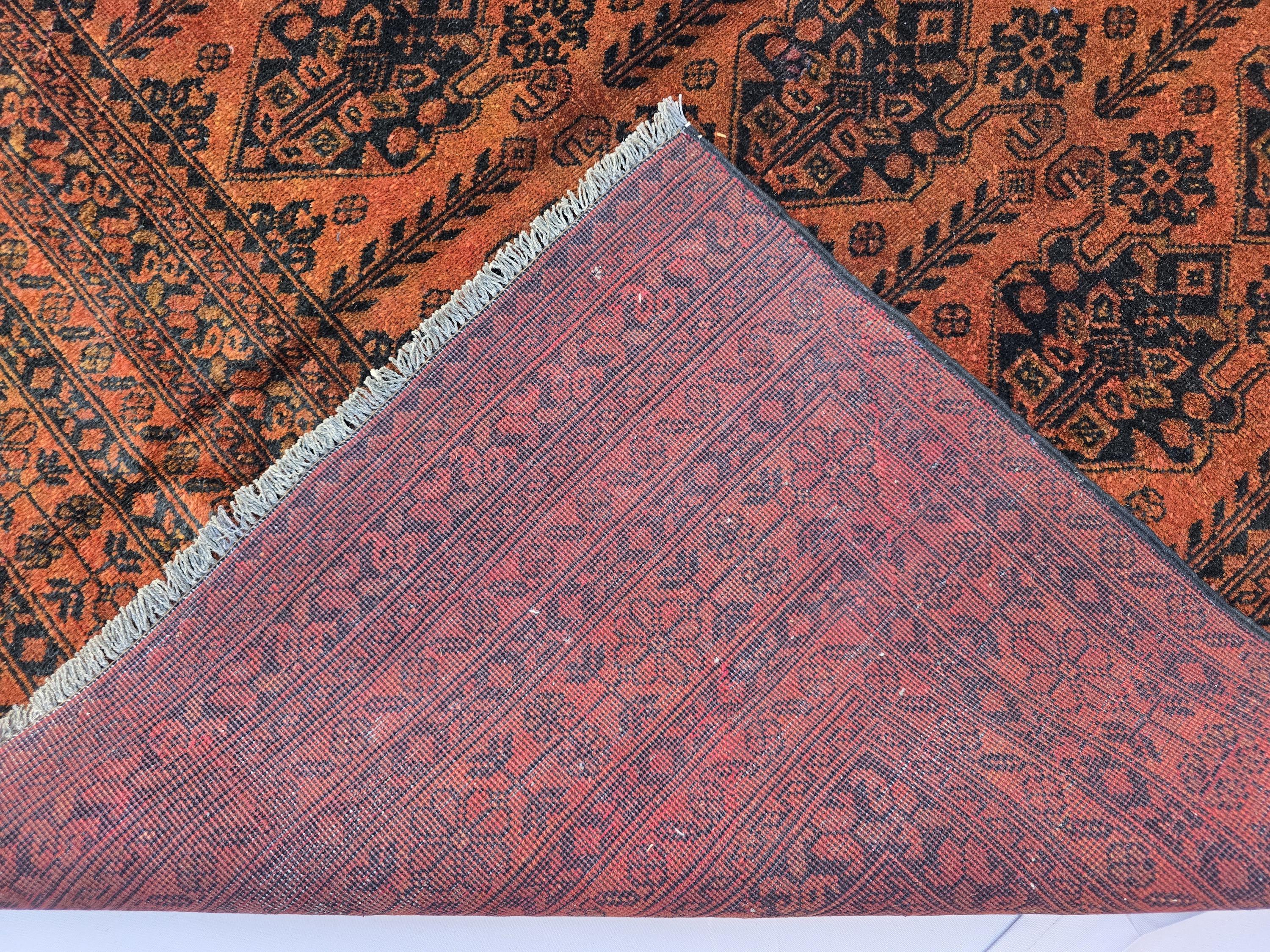 Rust Red Brown Vintage Afghan Area Rug 6.6×9.7 ft, Hand Knotted Wool Oriental Carpet
