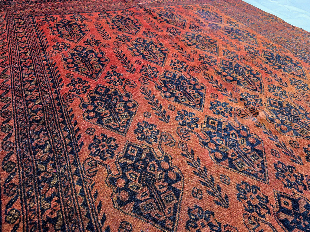 Rust Red Brown Vintage Afghan Area Rug 6.6×9.7 ft, Hand Knotted Wool Oriental Carpet