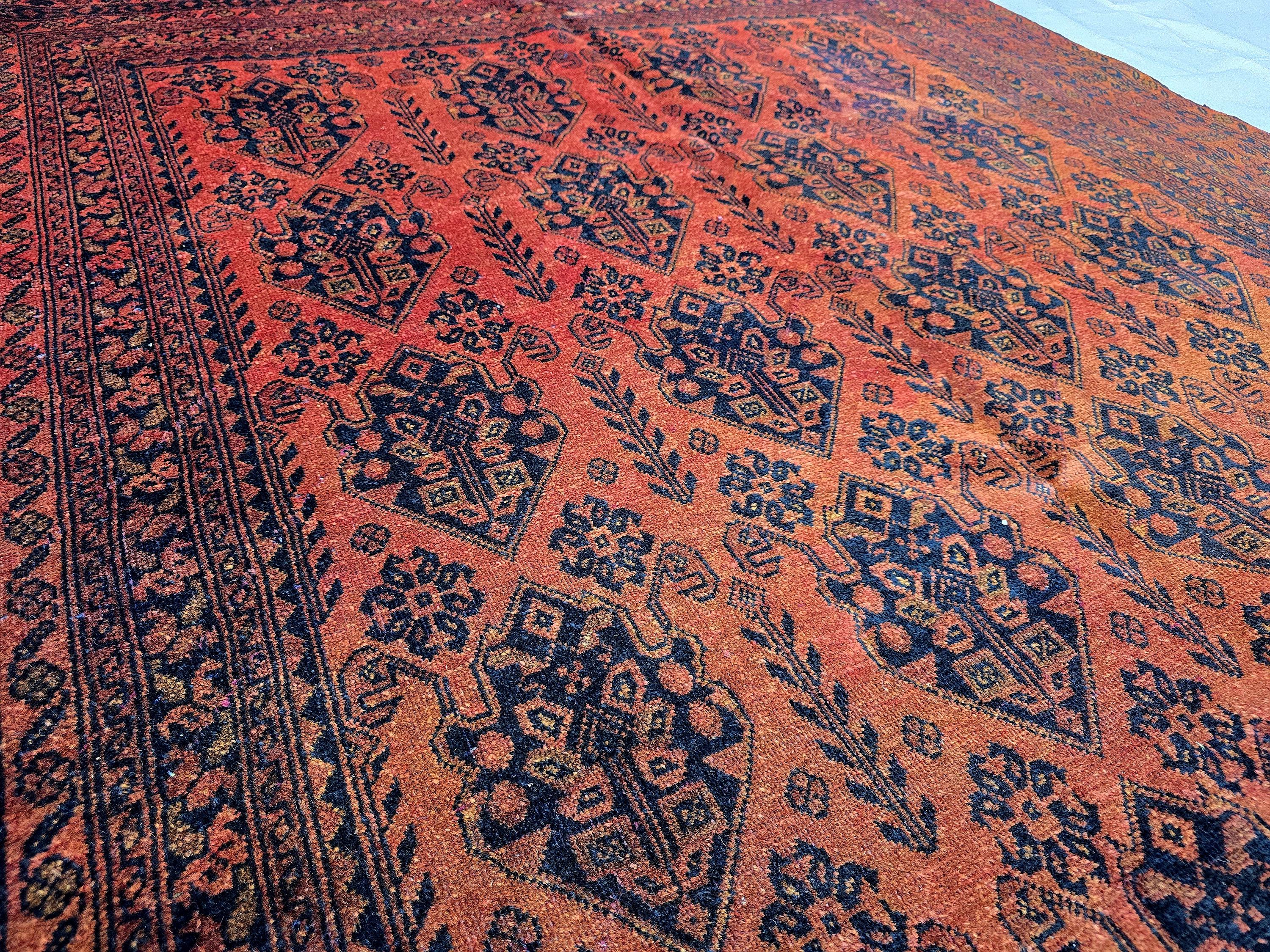 Rust Red Brown Vintage Afghan Area Rug 6.6×9.7 ft, Hand Knotted Wool Oriental Carpet