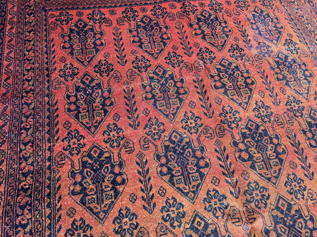 Rust Red Brown Vintage Afghan Area Rug 6.6×9.7 ft, Hand Knotted Wool Oriental Carpet