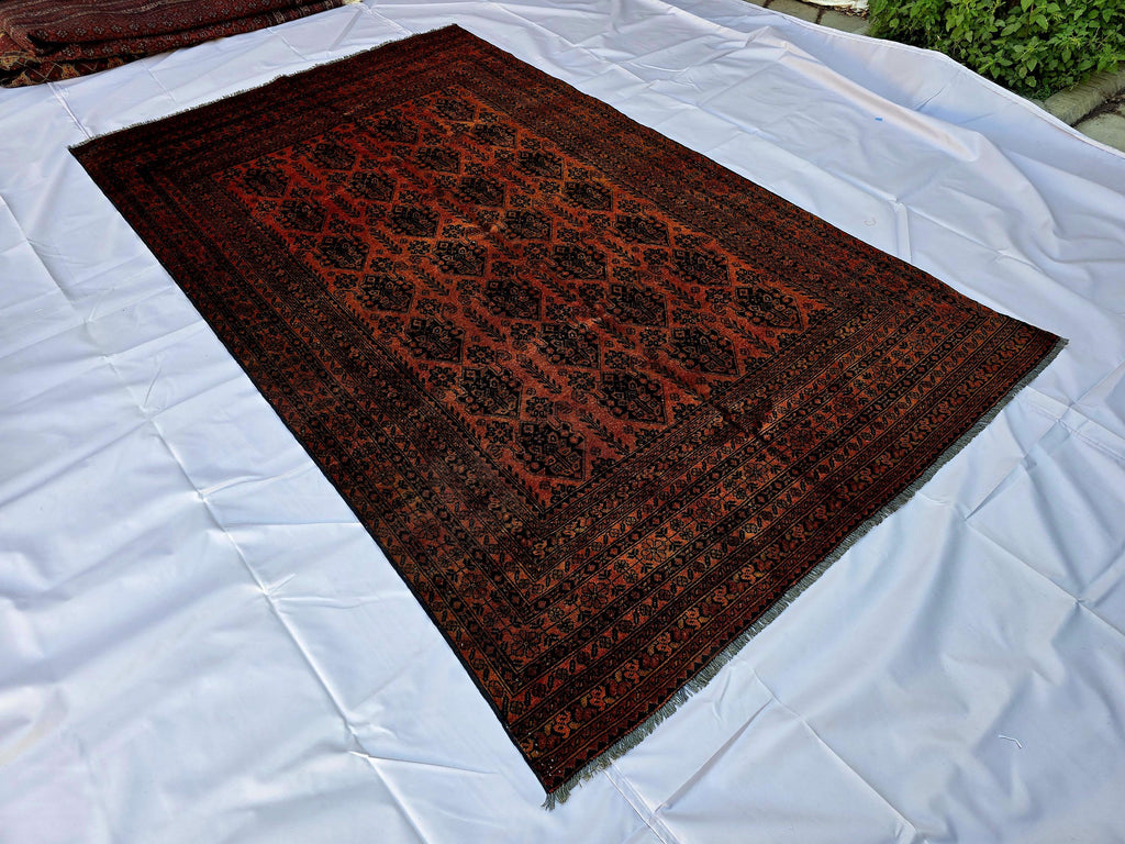 Rust Red Brown Vintage Afghan Area Rug 6.6×9.7 ft, Hand Knotted Wool Oriental Carpet