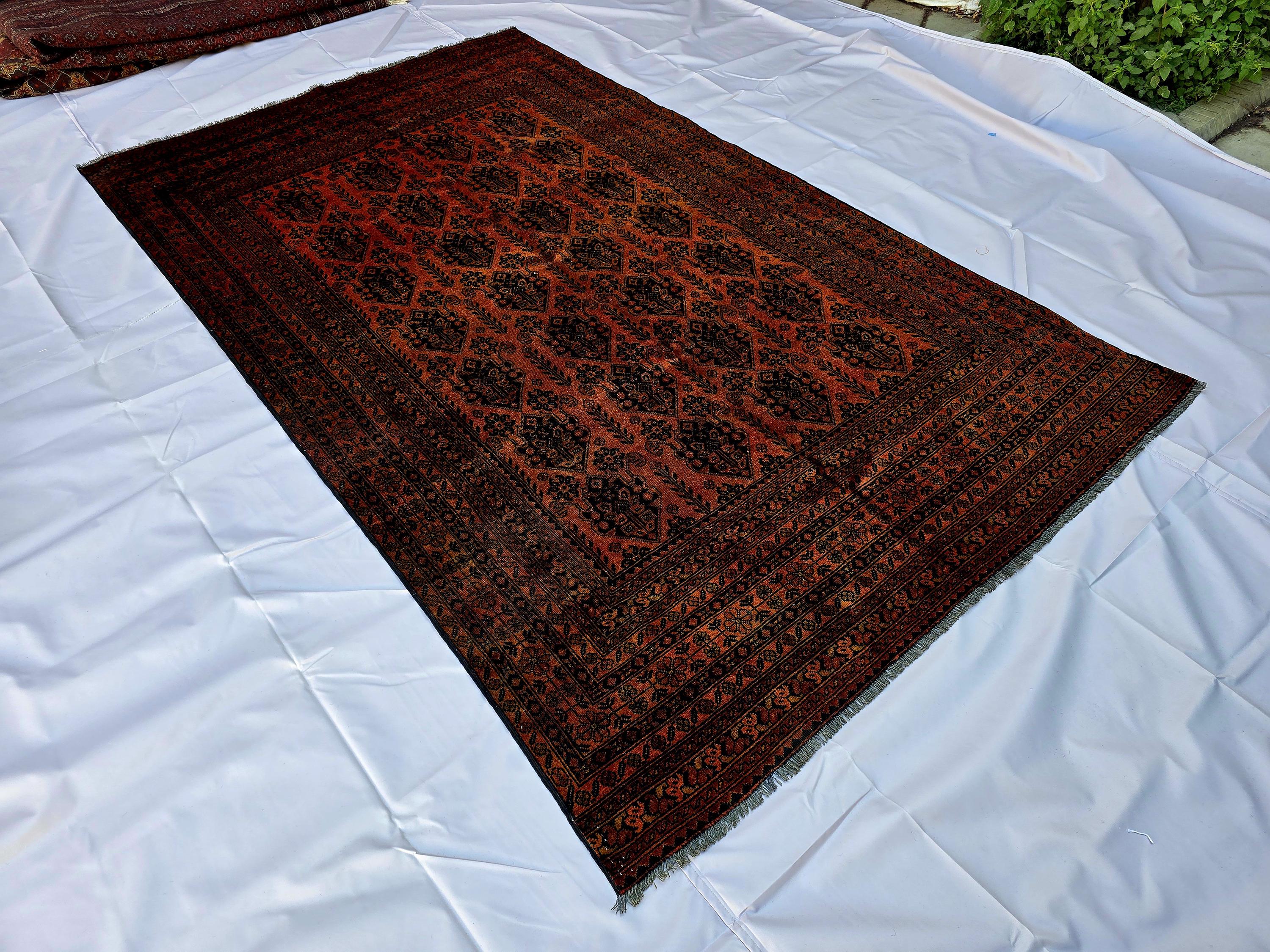 Rust Red Brown Vintage Afghan Area Rug 6.6×9.7 ft, Hand Knotted Wool Oriental Carpet