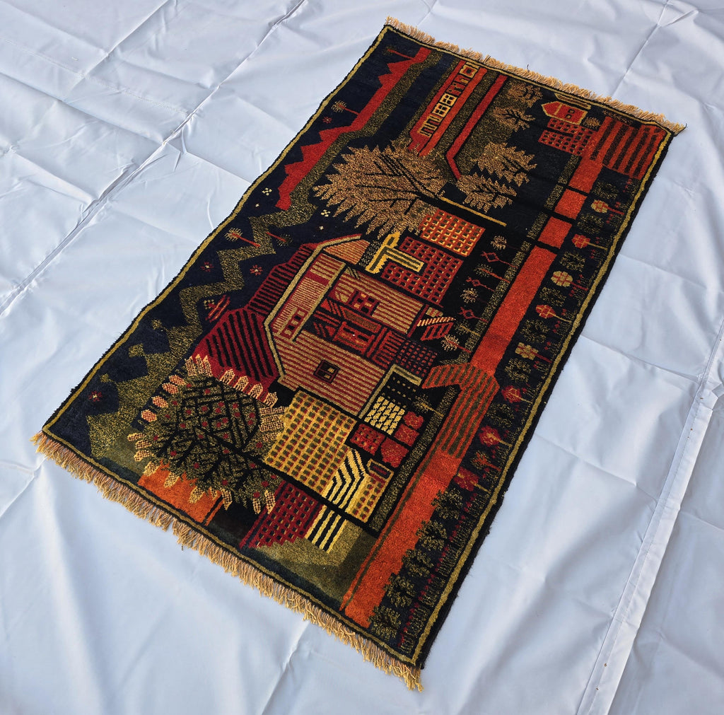 Vintage Afghan Rug 3x5 ft, Handmade Wool Tribal Rug, Abstract Geometric Area Rug
