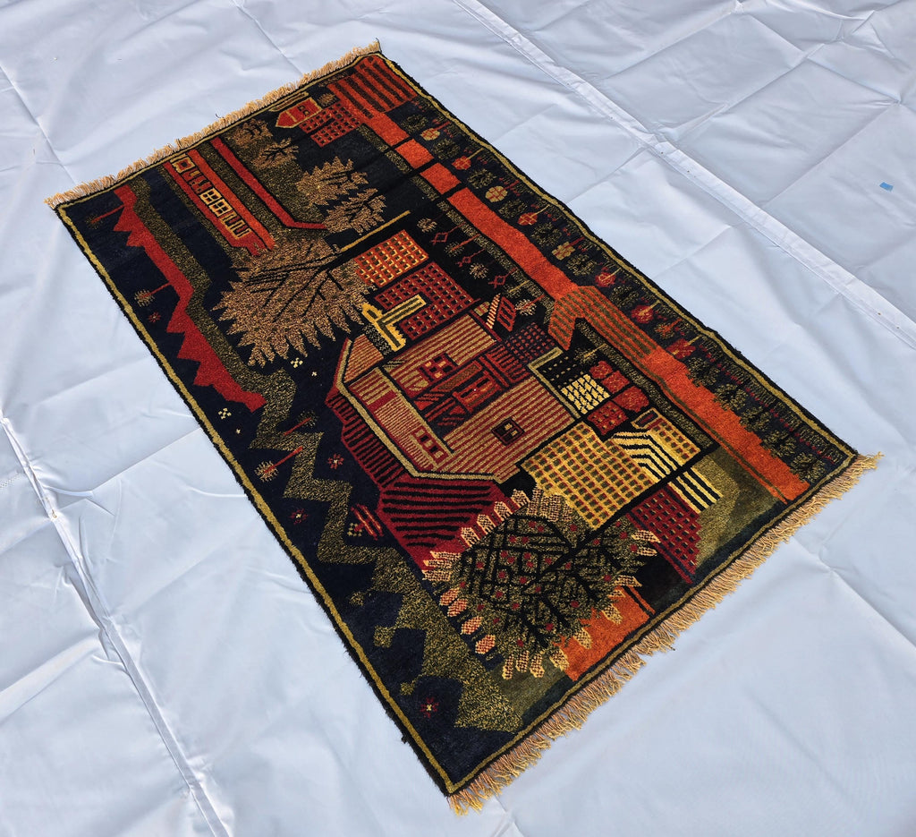 Vintage Afghan Rug 3x5 ft, Handmade Wool Tribal Rug, Abstract Geometric Area Rug