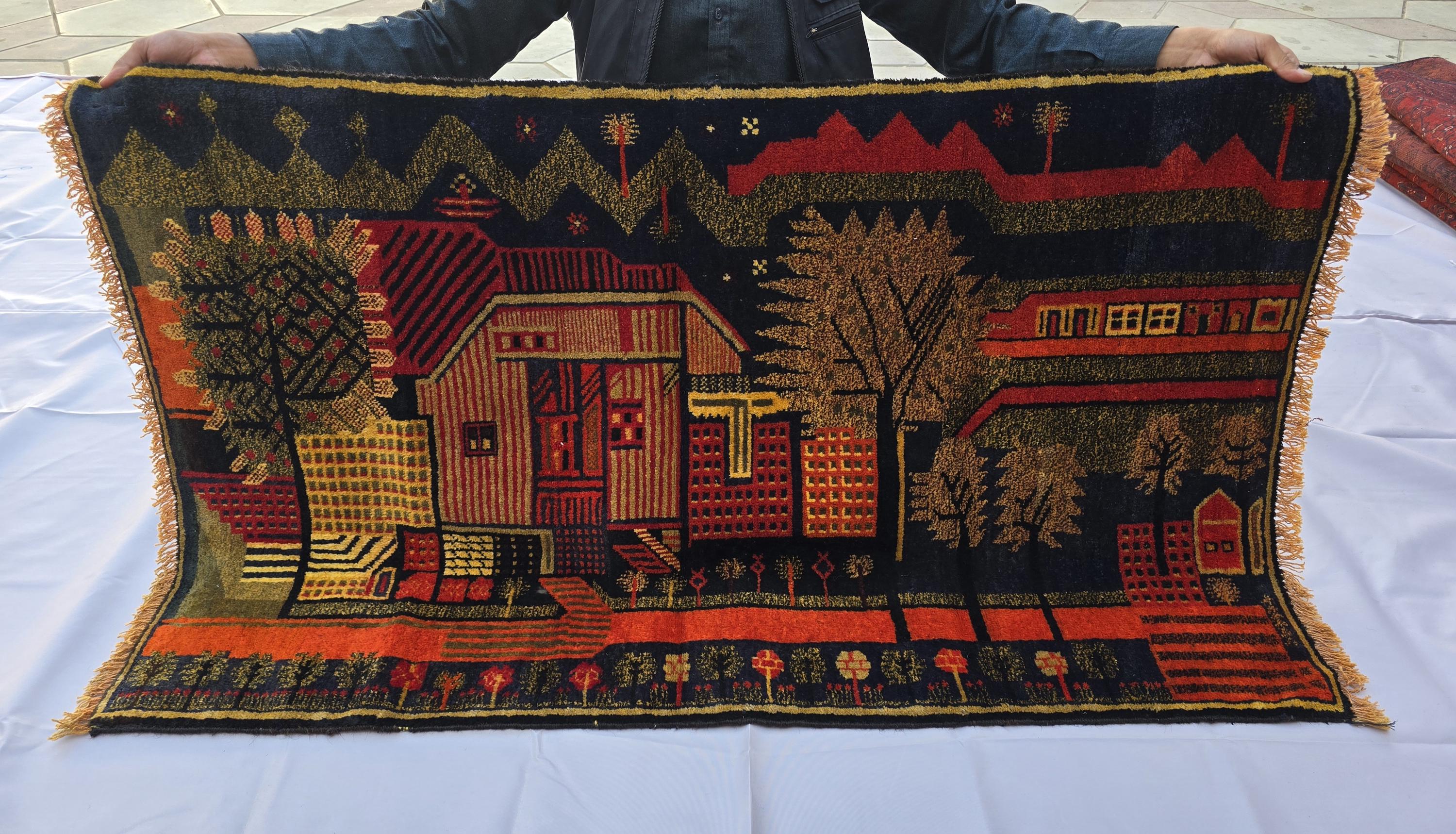 Vintage Afghan Rug 3x5 ft, Handmade Wool Tribal Rug, Abstract Geometric Area Rug