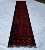 3x13 ft, Handmade Wool Rug, Traditional Tribal Runner, Red Oriental Hallway Rug, Long Narrow Boho Carpet, Geometric Rug