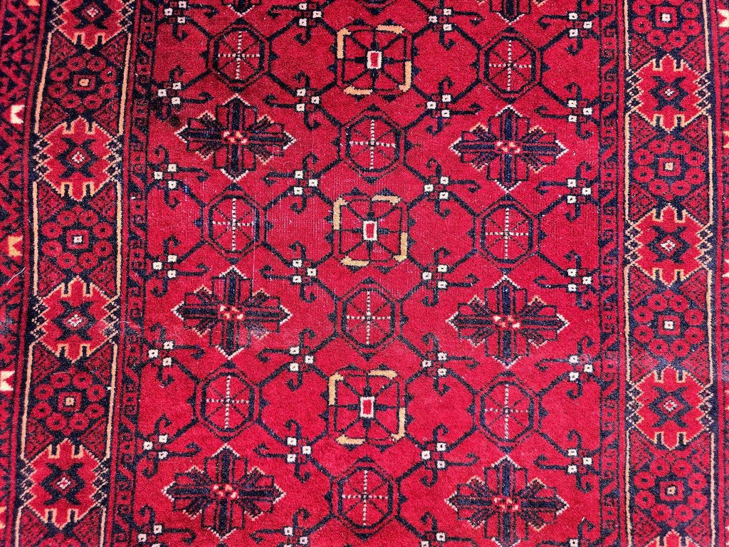 3x13 ft, Handmade Wool Rug, Traditional Tribal Runner, Red Oriental Hallway Rug, Long Narrow Boho Carpet, Geometric Rug