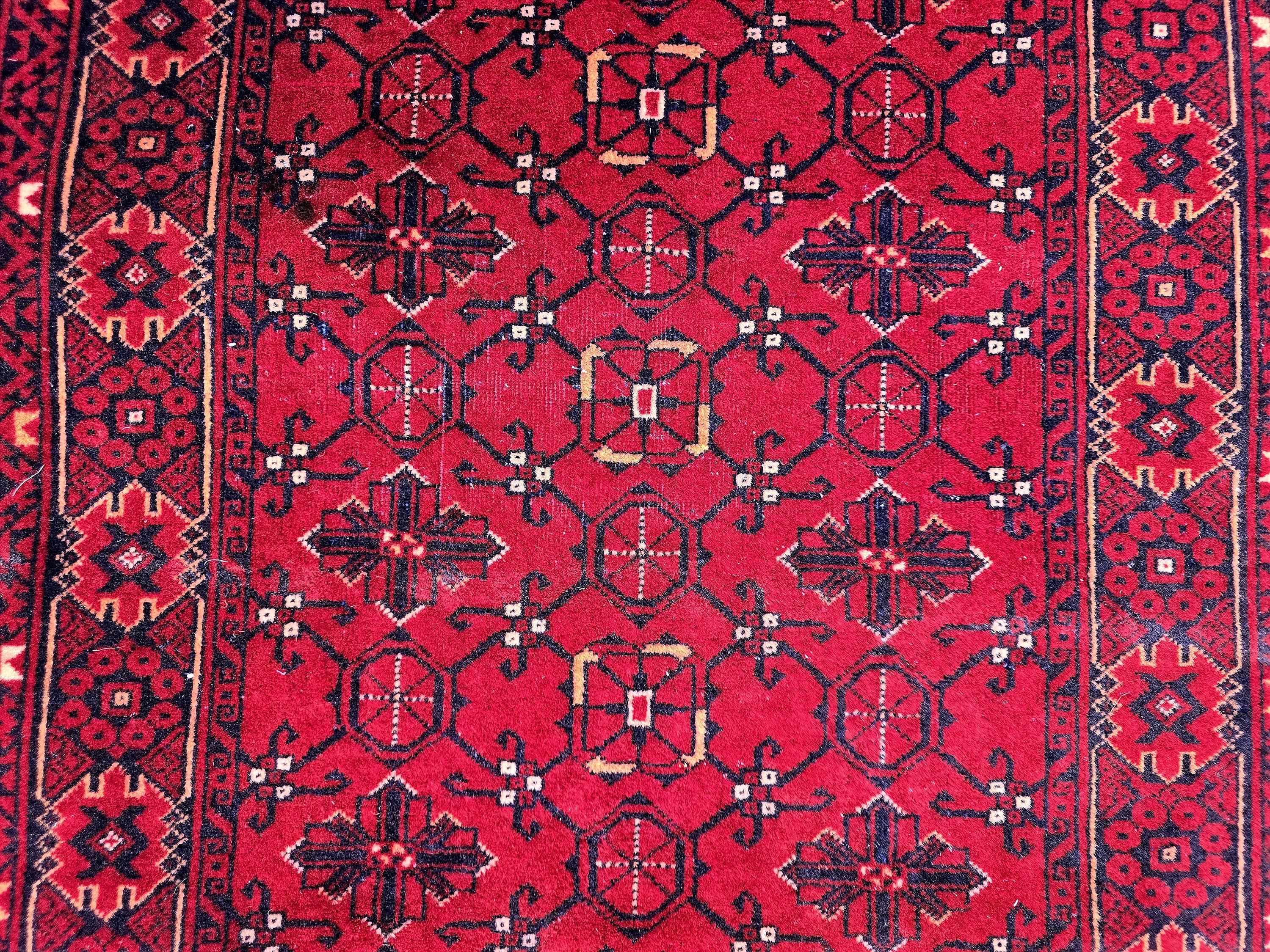 3x13 ft, Handmade Wool Rug, Traditional Tribal Runner, Red Oriental Hallway Rug, Long Narrow Boho Carpet, Geometric Rug