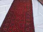 3x13 ft, Handmade Wool Rug, Traditional Tribal Runner, Red Oriental Hallway Rug, Long Narrow Boho Carpet, Geometric Rug