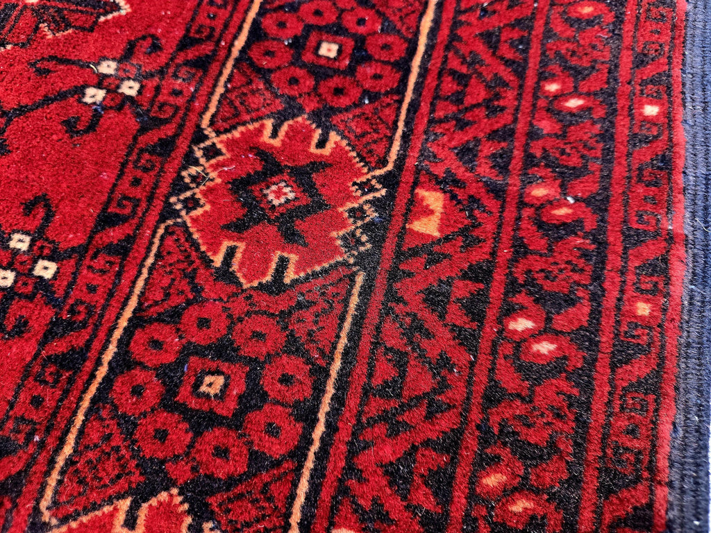 3x13 ft, Handmade Wool Rug, Traditional Tribal Runner, Red Oriental Hallway Rug, Long Narrow Boho Carpet, Geometric Rug