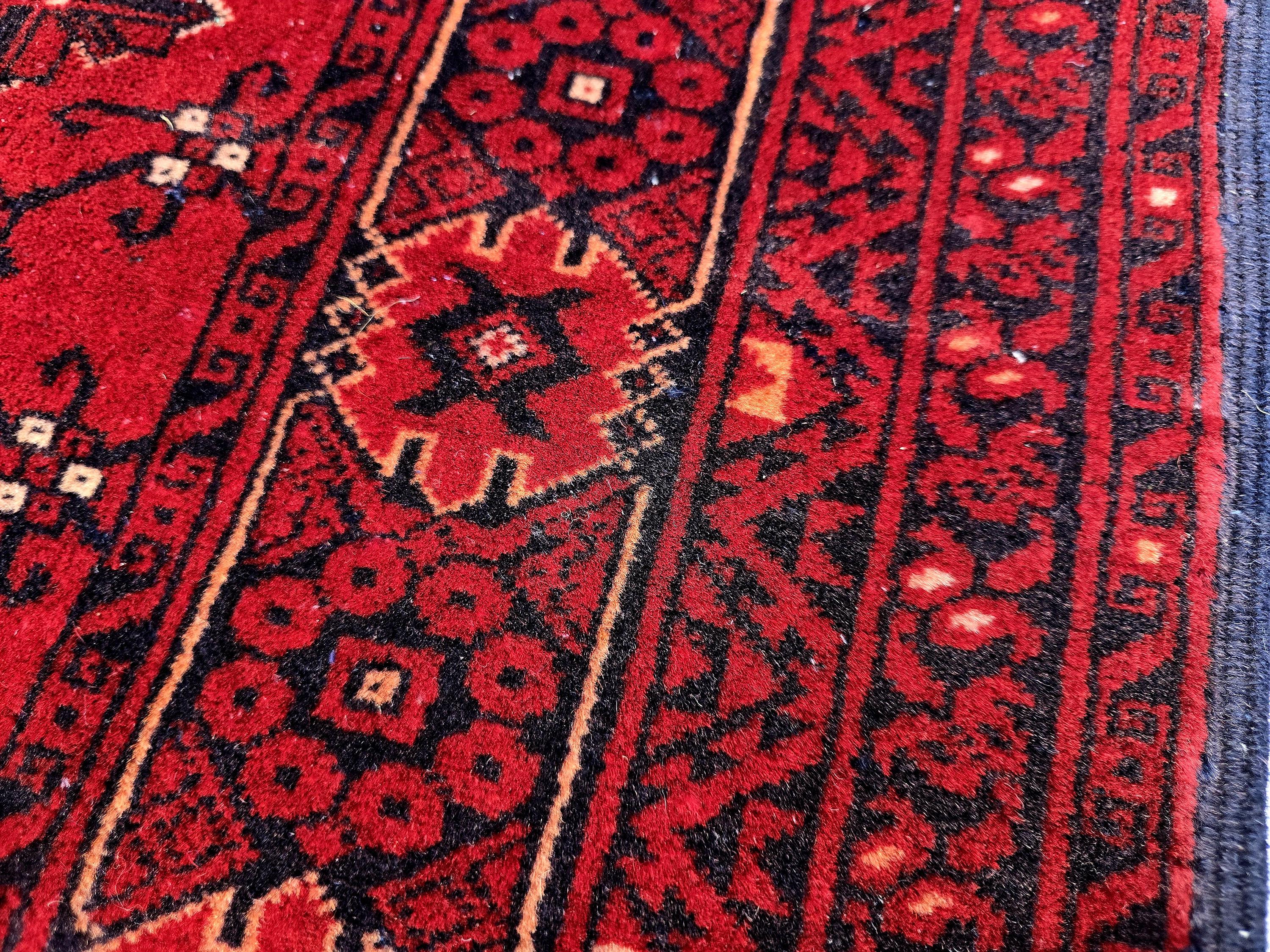3x13 ft, Handmade Wool Rug, Traditional Tribal Runner, Red Oriental Hallway Rug, Long Narrow Boho Carpet, Geometric Rug