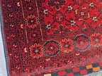 3x13 ft, Handmade Wool Rug, Traditional Tribal Runner, Red Oriental Hallway Rug, Long Narrow Boho Carpet, Geometric Rug
