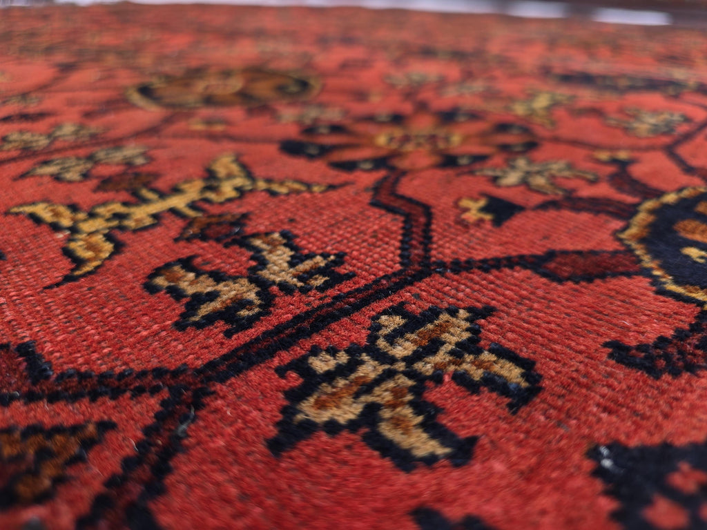 Vintage Afghan Handmade Rug 7x9 ft – Red Black Oriental Wool Area Rug