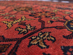 Vintage Afghan Handmade Rug 7x9 ft – Red Black Oriental Wool Area Rug