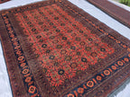 Vintage Afghan Handmade Rug 7x9 ft – Red Black Oriental Wool Area Rug