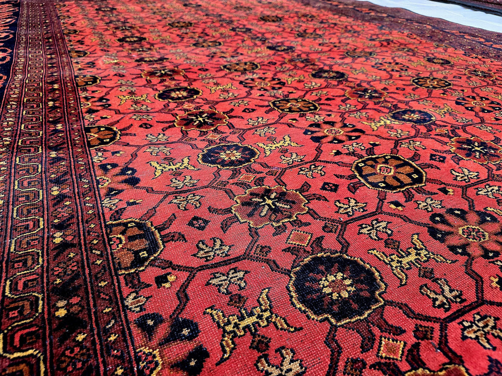 Vintage Afghan Handmade Rug 7x9 ft – Red Black Oriental Wool Area Rug