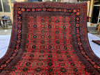 Vintage Afghan Handmade Rug 7x9 ft – Red Black Oriental Wool Area Rug
