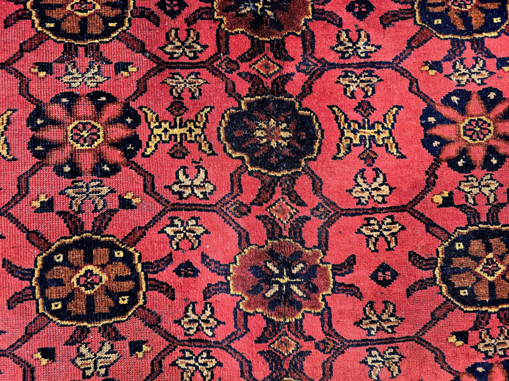 Vintage Afghan Handmade Rug 7x9 ft – Red Black Oriental Wool Area Rug