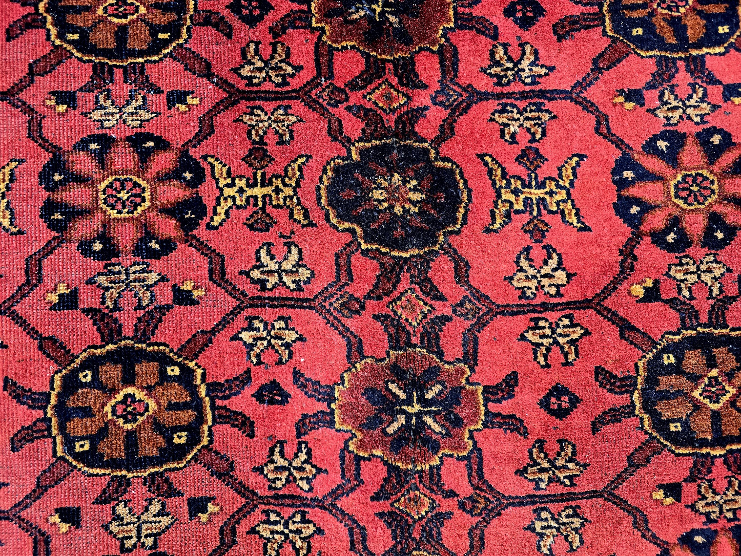 Vintage Afghan Handmade Rug 7x9 ft – Red Black Oriental Wool Area Rug