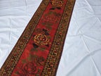 Vintage Afghan Handmade Rose Runner Rug 2.6×12.6 ft, Traditional Tribal Hallway Rug, Long Narrow Oriental Carpet