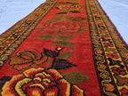 Vintage Afghan Handmade Rose Runner Rug 2.6×12.6 ft, Traditional Tribal Hallway Rug, Long Narrow Oriental Carpet