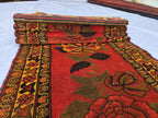 Vintage Afghan Handmade Rose Runner Rug 2.6×12.6 ft, Traditional Tribal Hallway Rug, Long Narrow Oriental Carpet