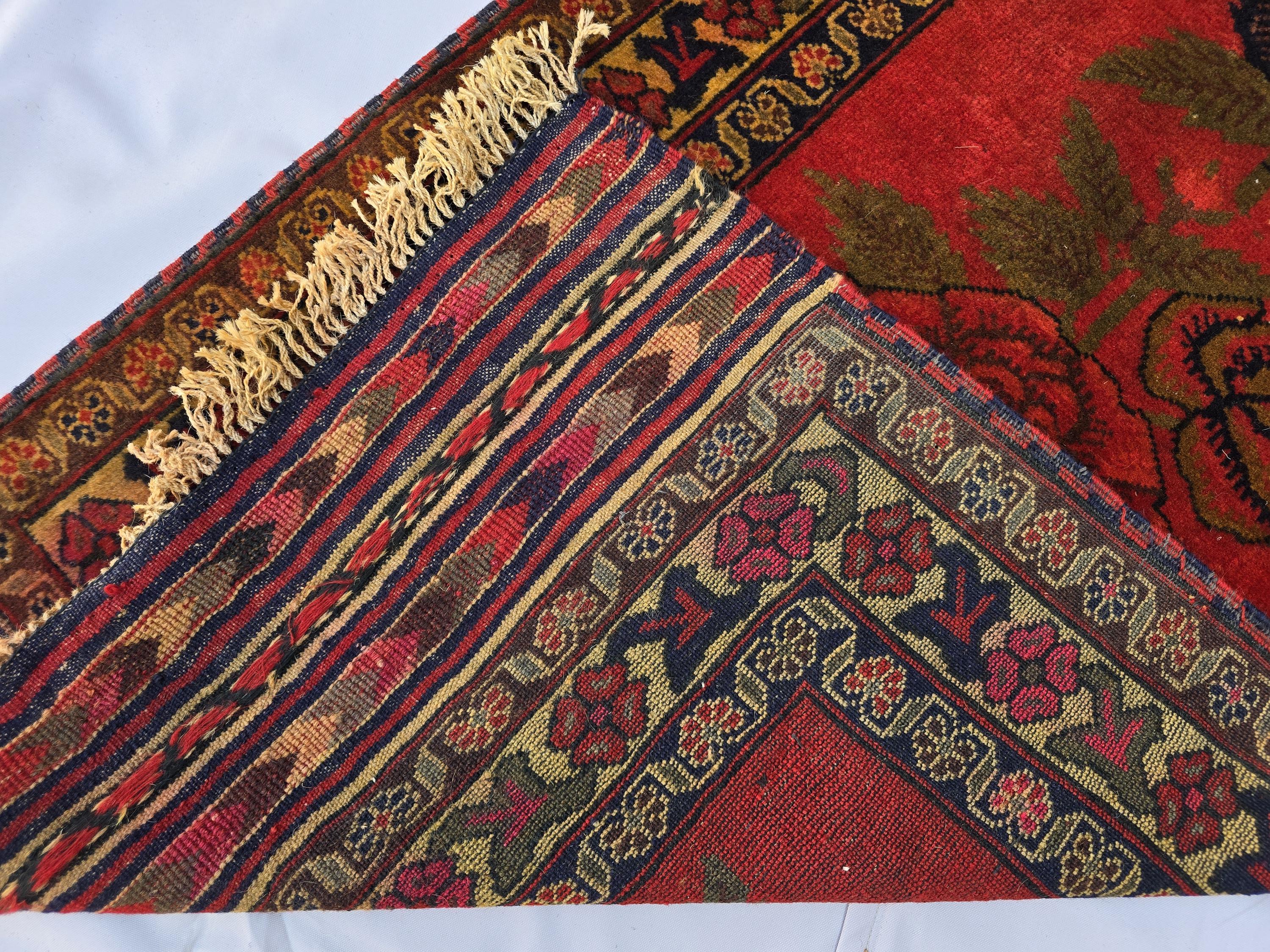 Vintage Afghan Handmade Rose Runner Rug 2.6×12.6 ft, Traditional Tribal Hallway Rug, Long Narrow Oriental Carpet