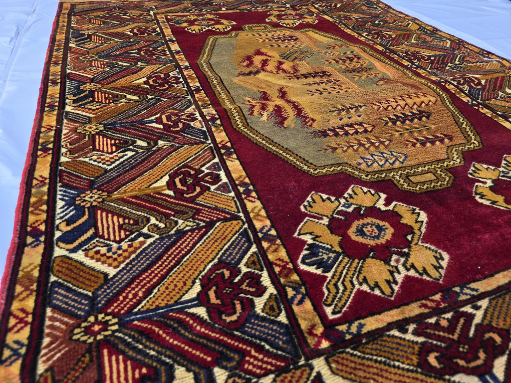 Vintage Afghan Handmade Rug 4x6 ft | Tribal Geometric Wool Carpet | Turkmen Style Oriental Area Rug