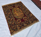 Vintage Afghan Handmade Rug 4x6 ft | Tribal Geometric Wool Carpet | Turkmen Style Oriental Area Rug