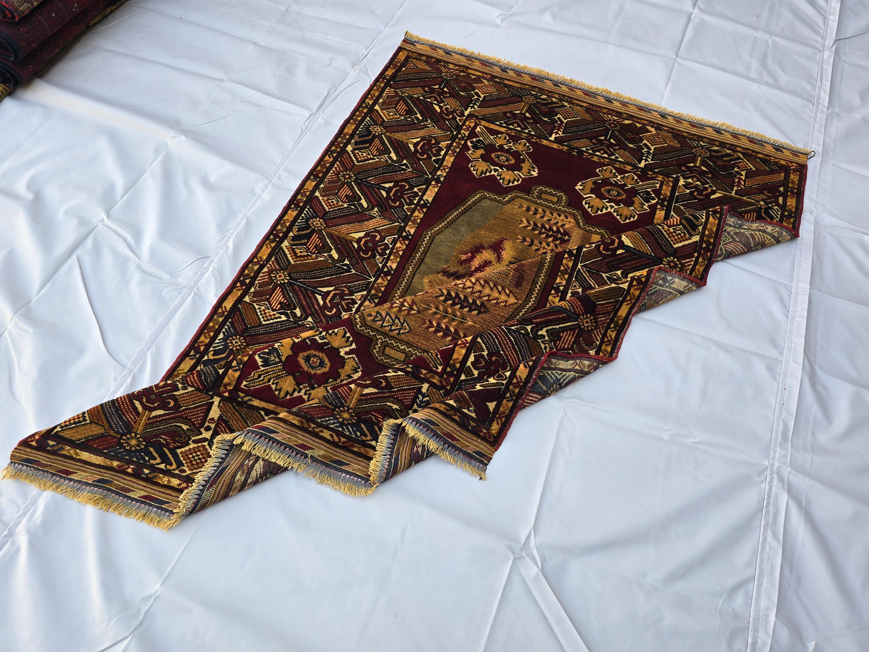Vintage Afghan Handmade Rug 4x6 ft | Tribal Geometric Wool Carpet | Turkmen Style Oriental Area Rug