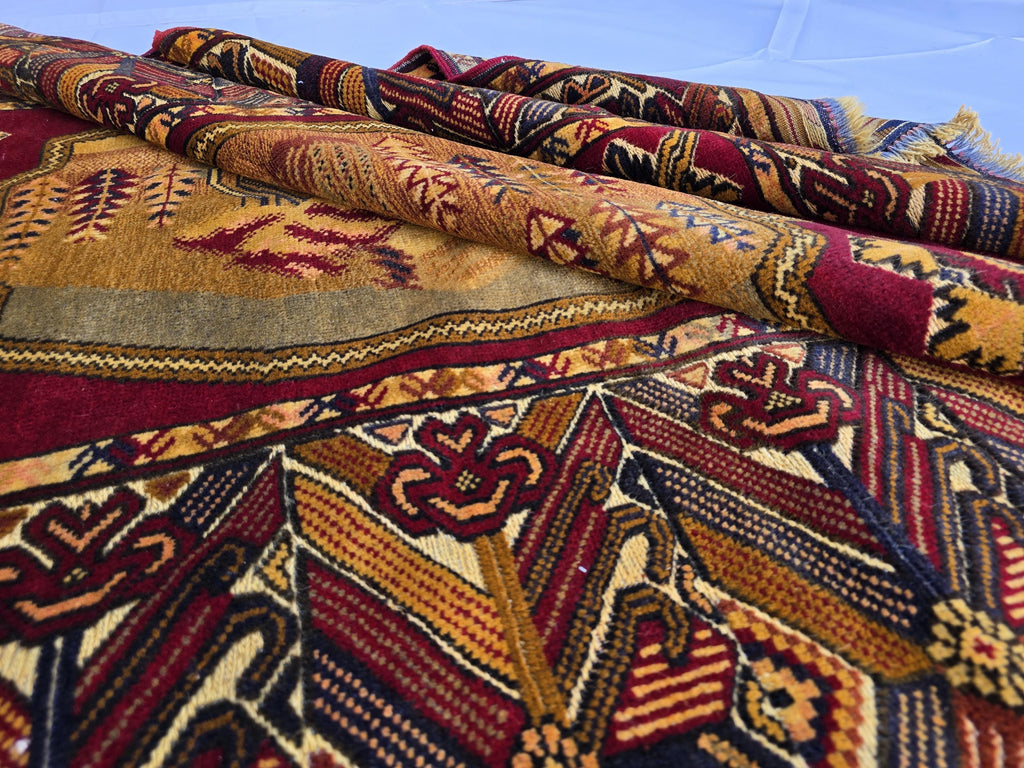 Vintage Afghan Handmade Rug 4x6 ft | Tribal Geometric Wool Carpet | Turkmen Style Oriental Area Rug