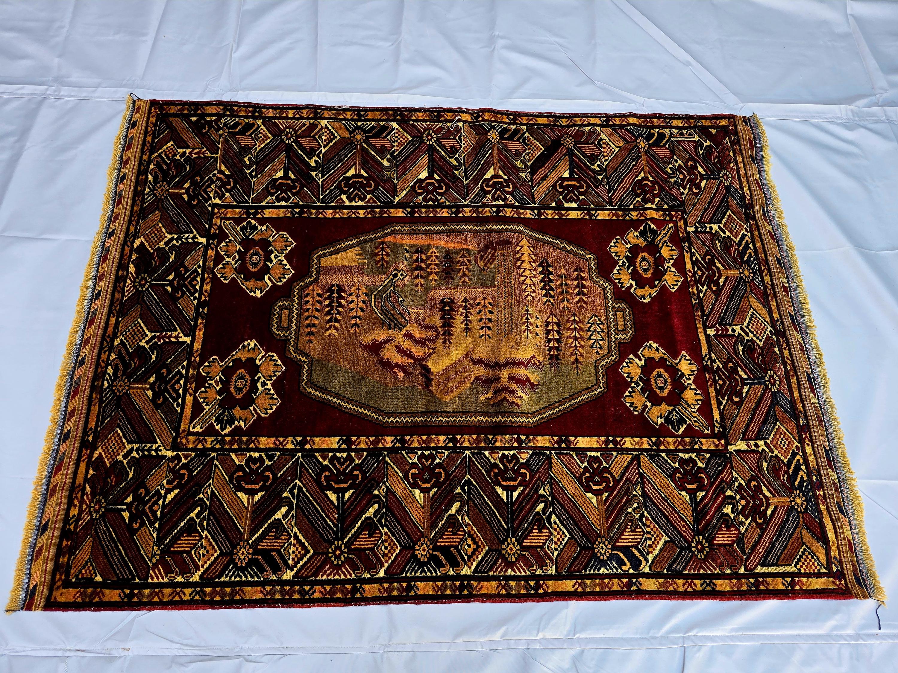 Vintage Afghan Handmade Rug 4x6 ft | Tribal Geometric Wool Carpet | Turkmen Style Oriental Area Rug