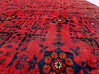Red Geometric Medallion Rug, 6.4 x 9.3 Ft Area Rug, Crimson Tribal Style Carpet, Statement Living Room Decor