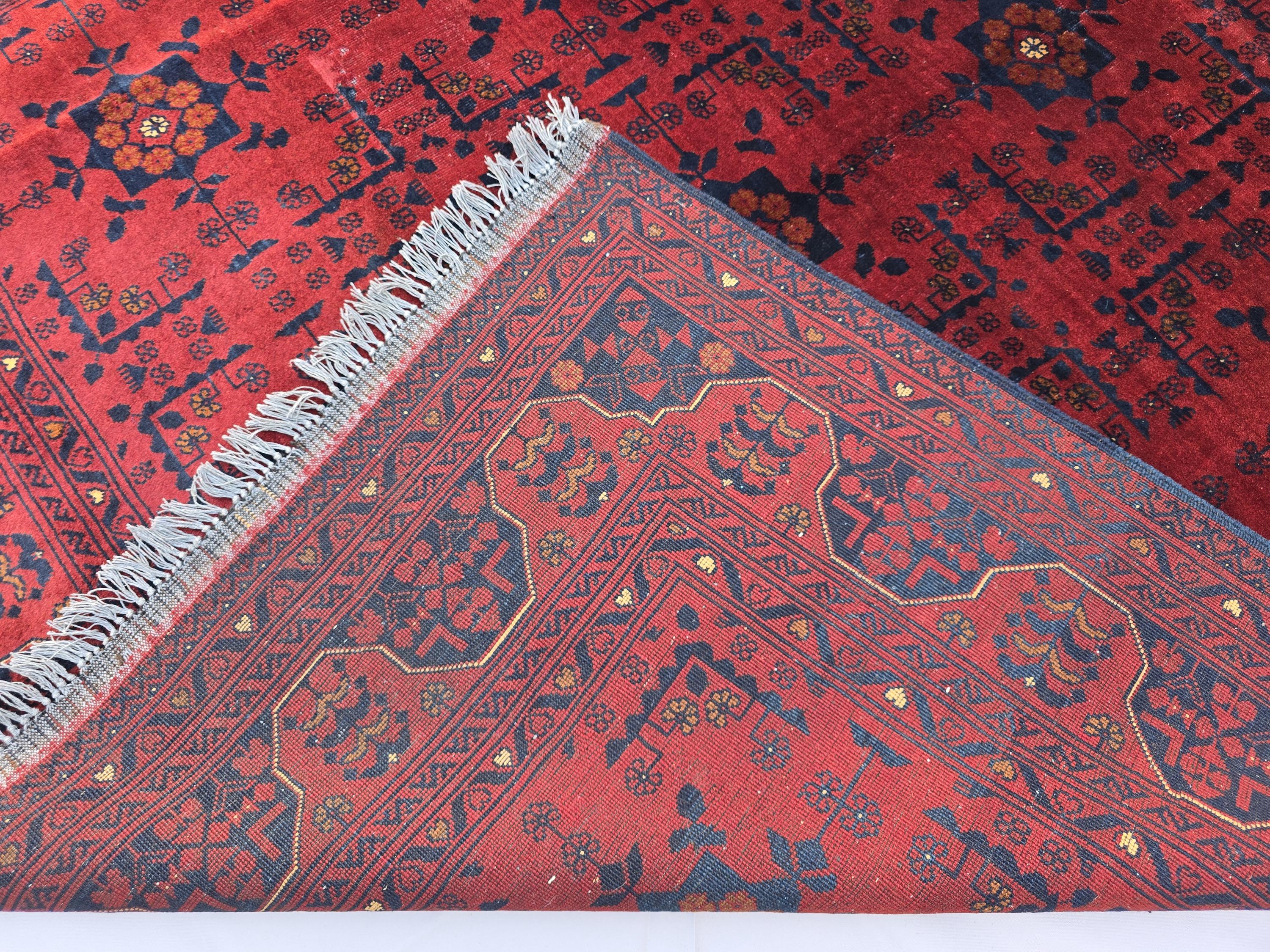 Red Geometric Medallion Rug, 6.4 x 9.3 Ft Area Rug, Crimson Tribal Style Carpet, Statement Living Room Decor
