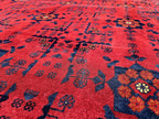 Red Geometric Medallion Rug, 6.4 x 9.3 Ft Area Rug, Crimson Tribal Style Carpet, Statement Living Room Decor