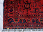 Red Geometric Medallion Rug, 6.4 x 9.3 Ft Area Rug, Crimson Tribal Style Carpet, Statement Living Room Decor