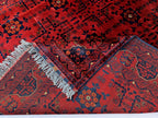 Red Geometric Medallion Rug, 6.4 x 9.3 Ft Area Rug, Crimson Tribal Style Carpet, Statement Living Room Decor