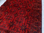Red Geometric Medallion Rug, 6.4 x 9.3 Ft Area Rug, Crimson Tribal Style Carpet, Statement Living Room Decor