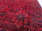 Red Geometric Medallion Rug, 6.4 x 9.3 Ft Area Rug, Crimson Tribal Style Carpet, Statement Living Room Decor