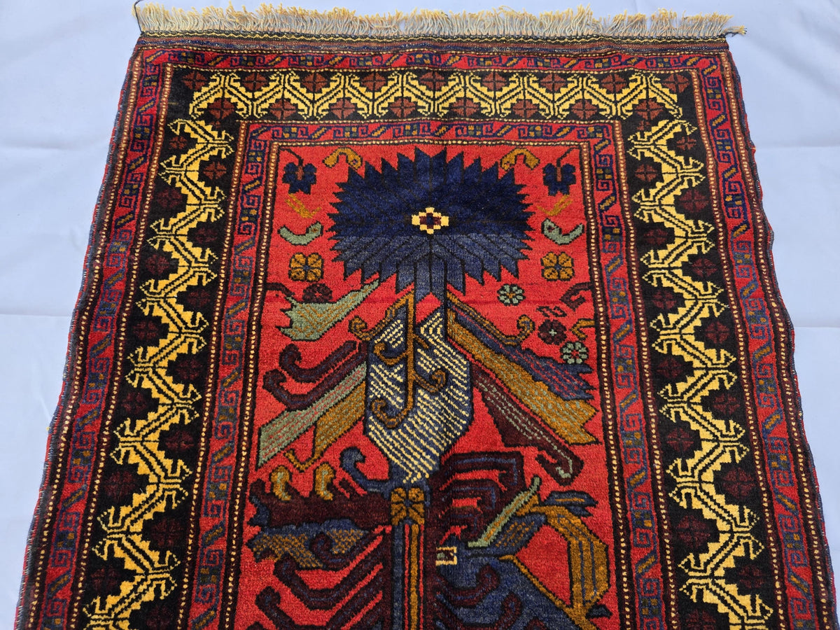 3×4 ft Handmade Baluchi Vintage Accent Size Carpet - Boho Home Decor - Bedroom, Kitchen Rug
