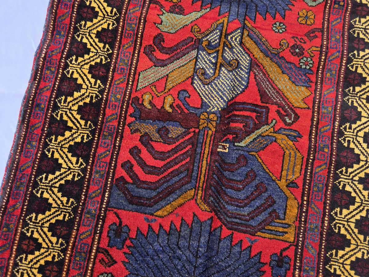3×4 ft Handmade Baluchi Vintage Accent Size Carpet - Boho Home Decor - Bedroom, Kitchen Rug