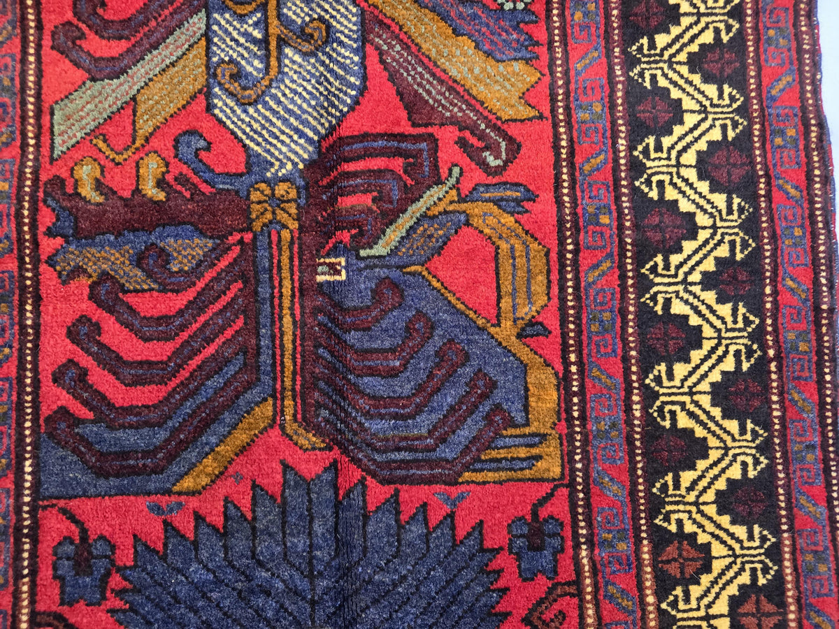 3×4 ft Handmade Baluchi Vintage Accent Size Carpet - Boho Home Decor - Bedroom, Kitchen Rug
