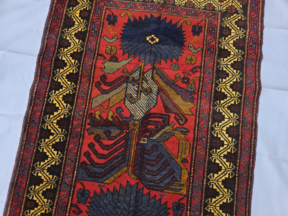 3×4 ft Handmade Baluchi Vintage Accent Size Carpet - Boho Home Decor - Bedroom, Kitchen Rug